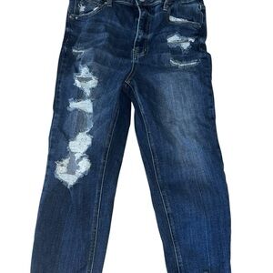 Women's Risen Distressed Ankle Jeans in Dark Blue Size 11